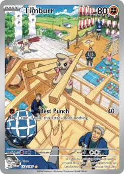Timburr Pokemon card from Twilight Masquerade, card number 183