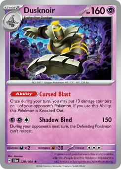 Dusknoir Pokemon card from Shrouded Fable, card number 20