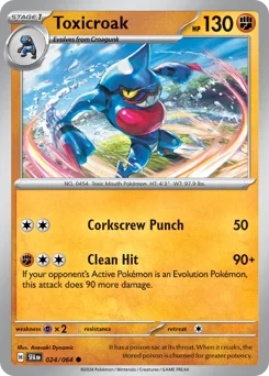 Toxicroak Pokemon card from Shrouded Fable, card number 24