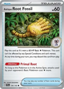 Antique Root Fossil Pokemon card from Stellar Crown, card number 130