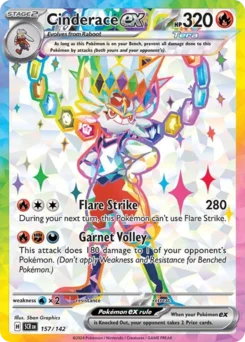 Cinderace ex Pokemon card from Stellar Crown, card number 157