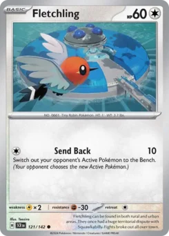 Fletchling Pokemon card from Stellar Crown, card number 121