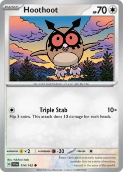 Hoothoot Pokemon card from Stellar Crown, card number 114