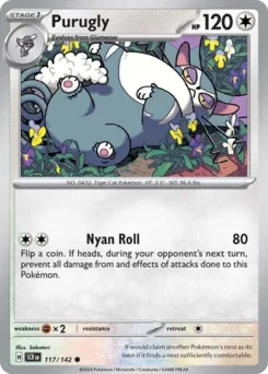 Purugly Pokemon card from Stellar Crown, card number 117