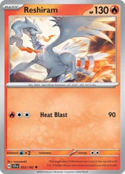 Reshiram Pokemon card from Stellar Crown, card number 22