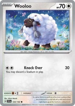 Wooloo Pokemon card from Stellar Crown, card number 124
