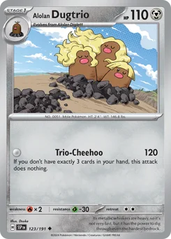 Alolan Dugtrio Pokemon card from Surging Sparks, card number 123