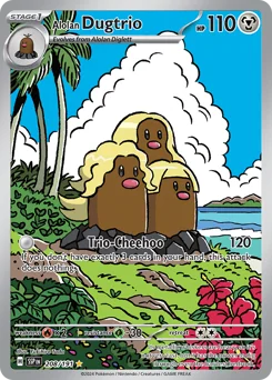 Alolan Dugtrio Pokemon card from Surging Sparks, card number 208