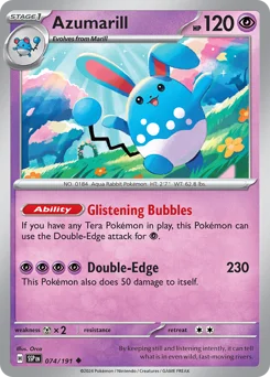 Azumarill Pokemon card from Surging Sparks, card number 74
