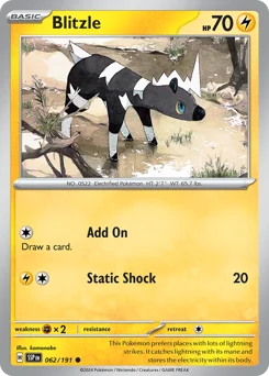 Blitzle Pokemon card from Surging Sparks, card number 62