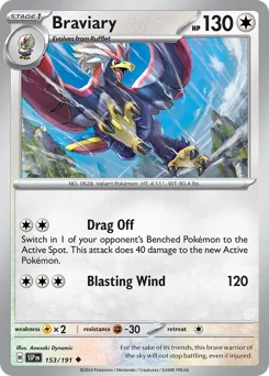 Braviary Pokemon card from Surging Sparks, card number 153