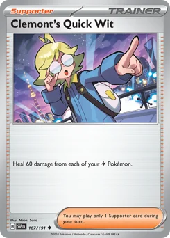Clemont's Quick Wit Pokemon card from Surging Sparks, card number 167