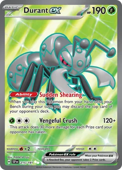 Durant ex Pokemon card from Surging Sparks, card number 215