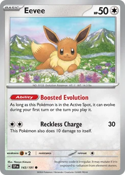 Eevee Pokemon card from Surging Sparks, card number 143
