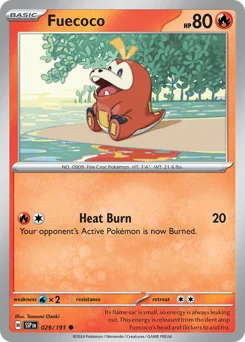 Fuecoco Pokemon card from Surging Sparks, card number 29