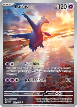 Latios Pokemon card from Surging Sparks, card number 203