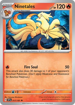 Ninetales Pokemon card from Surging Sparks, card number 17