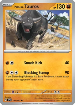Paldean Tauros Pokemon card from Surging Sparks, card number 101