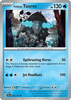 Paldean Tauros Pokemon card from Surging Sparks, card number 39