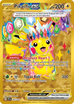 Pikachu ex Pokemon card from Surging Sparks, card number 247