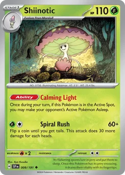 Shiinotic Pokemon card from Surging Sparks, card number 9