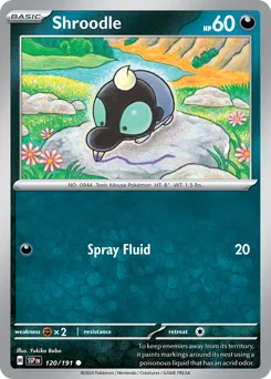 Shroodle Pokemon card from Surging Sparks, card number 120