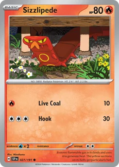 Sizzlipede Pokemon card from Surging Sparks, card number 27