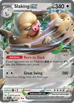 Slaking ex Pokemon card from Surging Sparks, card number 147