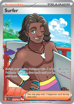 Surfer Pokemon card from Surging Sparks, card number 235