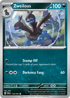 Zweilous Pokemon card from Surging Sparks, card number 118