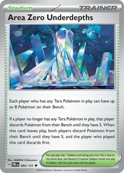 Area Zero Underdepths Pokemon card from Prismatic Evolutions, card number 94