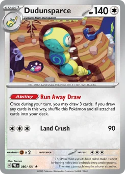 Dudunsparce Pokemon card from Prismatic Evolutions, card number 80