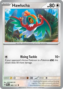 Hawlucha Pokemon card from Prismatic Evolutions, card number 89