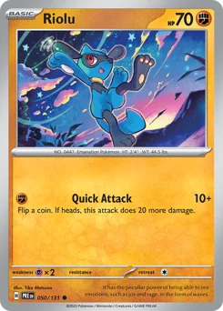 Riolu Pokemon card from Prismatic Evolutions, card number 50