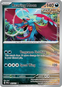 Roaring Moon Pokemon card from Prismatic Evolutions, card number 65