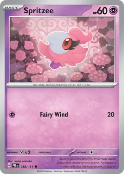 Spritzee Pokemon card from Prismatic Evolutions, card number 38