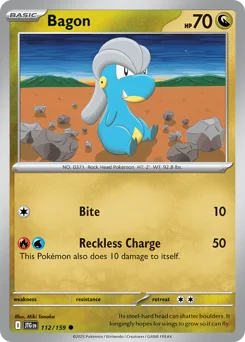 Bagon Pokemon card from Journey Together, card number 112