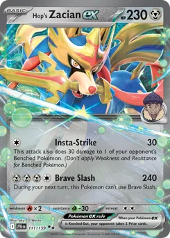 Hop's Zacian ex Pokemon card from Journey Together, card number 111