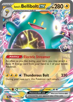 Iono's Bellibolt ex Pokemon card from Journey Together, card number 53
