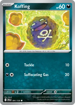 Koffing Pokemon card from Journey Together, card number 91