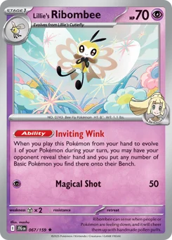 Lillie's Ribombee Pokemon card from Journey Together, card number 67
