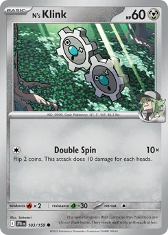 N's Klink Pokemon card from Journey Together, card number 103