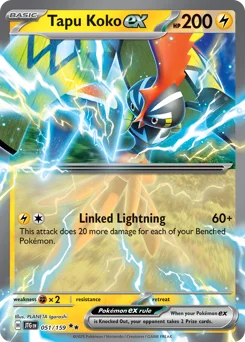 Tapu Koko ex Pokemon card from Journey Together, card number 51