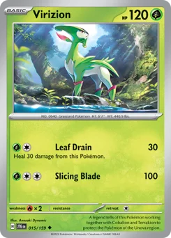 Virizion Pokemon card from Journey Together, card number 15
