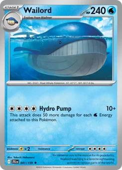 Wailord Pokemon card from Journey Together, card number 41