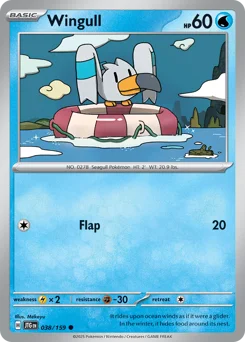 Wingull Pokemon card from Journey Together, card number 38