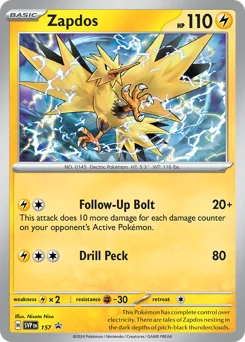 Zapdos Pokemon card from Scarlet & Violet Black Star Promos, card number 157