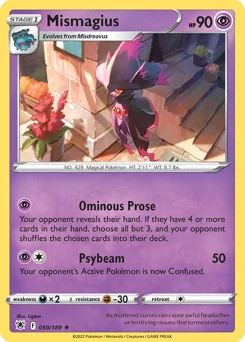 Mismagius Pokemon card from Astral Radiance, card number 59