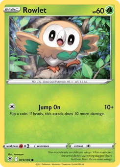 Rowlet Pokemon card from Astral Radiance, card number 19