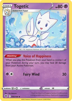 Togetic Pokemon card from Astral Radiance, card number 56